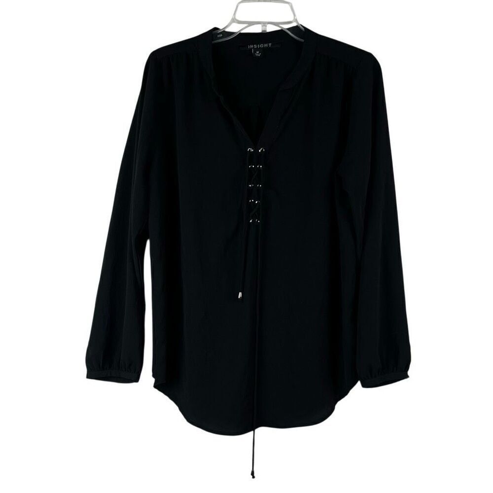 Insight Black Lace Up Sheer Peasant Blouse Medium